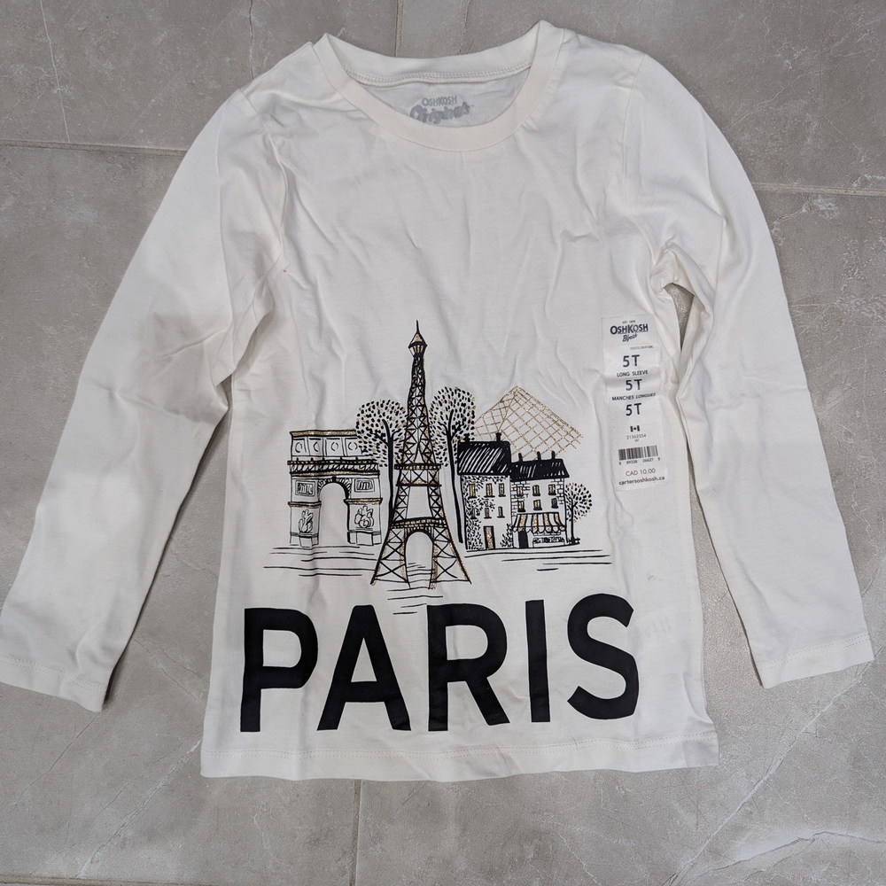 5/$35 NWT OshKosh B’gosh Paris Long Sleeve Shirt • Size 5T • 100% Cotton
